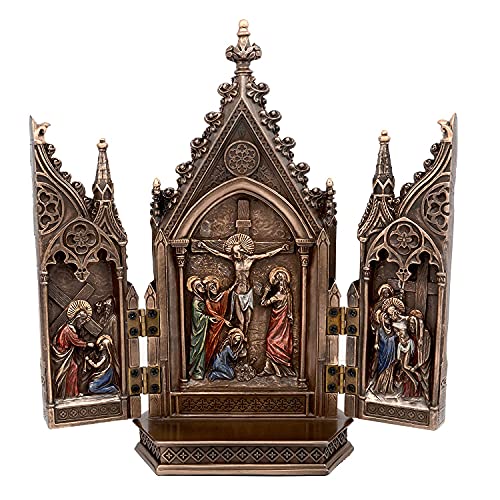 Image of Umi. Christ Statues Poly-Resin (Bronze Mix) Jesus Christ Nailed On The Cross Statue Decorative Church For Christian Home Decor Sculpture, Size 8 Inches