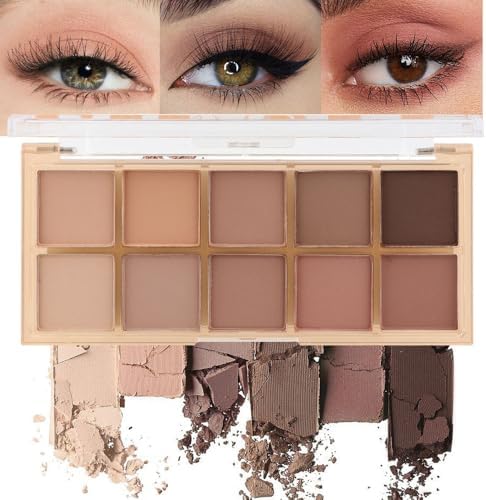 evpct 10 Colors Matte Brown Eye Shadow Palette Makeup for Older Women, Nude Brown Pink Cocoa Taupe Mauve Neutral Matte Smokey Mini Eyeshadow Palette for Blue Green Eyes, Contour Makeup Palettes 5