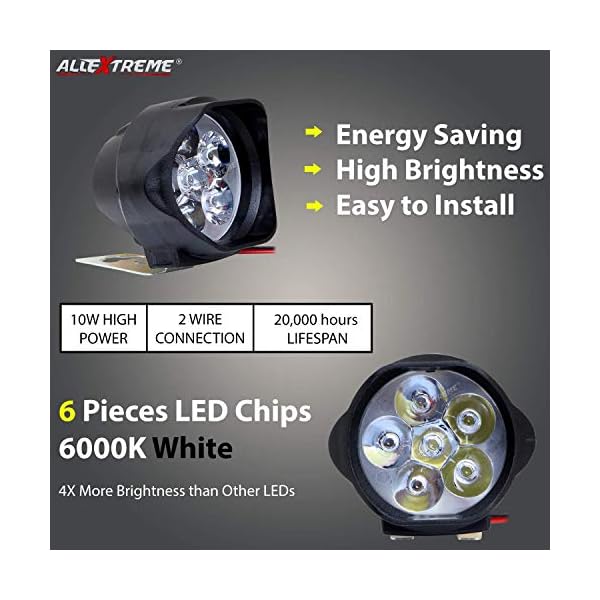 AllExtreme EXG3FWS Imported 6 LED Fog Light White Light Waterproof Mirror Mount Driving Work Lamp for Motorcycles and Cars (10W, 2 PCS, 6 Months Warranty)