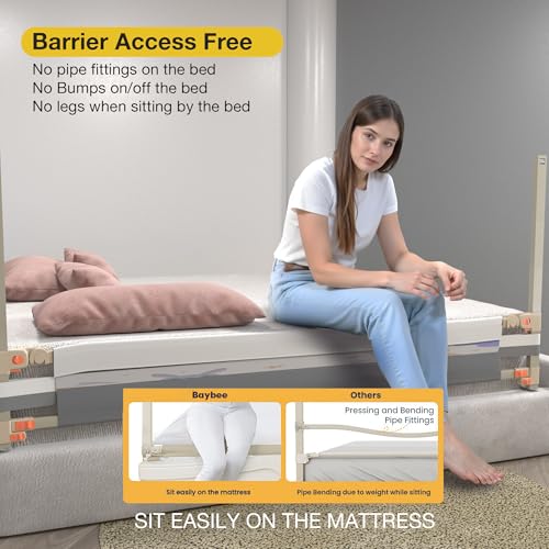 Image of BAYBEE Baby Bed Rail Guard (150x80cm), Bedrail for Baby Safety with 28 Height Adjustable, Portable Bed Side Protector for Babies Falling | Foldable Single Side Bed Railing, 1 Side, (Grey /White)