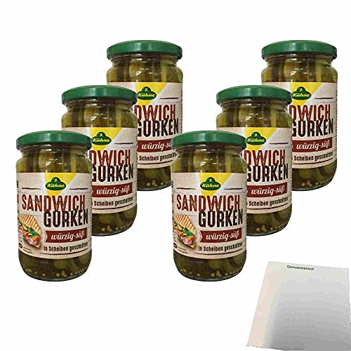 Kühne Sandwichgurken würzig-süß 6er Pack (6x330g Glas) + usy Block
