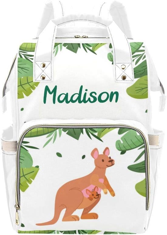 Kangaroo Palm Trees Personalized Diaper Bag Backpack Tote with Name,Custom Travel Nappy Mommy Bag Backpack
