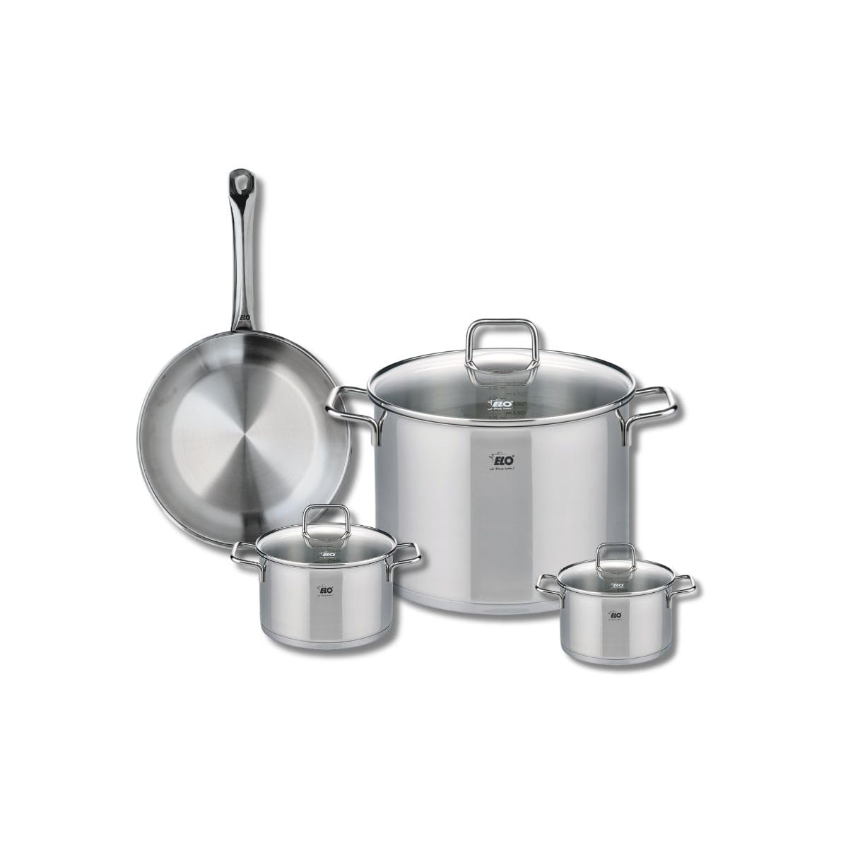 ELO 9693950 Kochgeschirr-Set, 4-teilig, 1 Bratpfanne 24 cm und 3 Kochtöpfe 12, 14 und 26 cm Elo Profi, Citrin, Edelstahl, Induktion