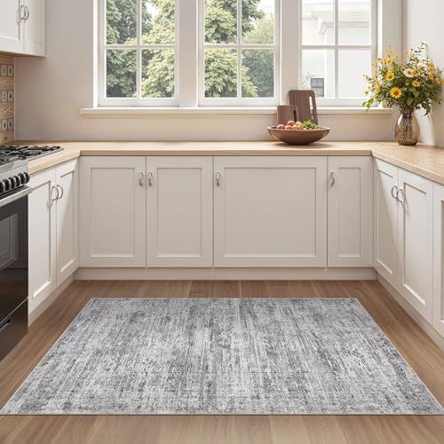 3x5 Area Rug Living Room Rugs - Washable Neutral Modern Abstract Soft Thin Rug Indoor Floor No Slip Rug Carpet for Bedroom Under Dining Table Home Office Decor - Light Gray