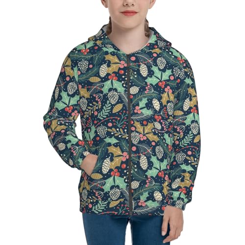 Holly Leaves and Berries Kid Hoodies Boys Zip Up Sweatshirts Girls Pullover with Pocket3