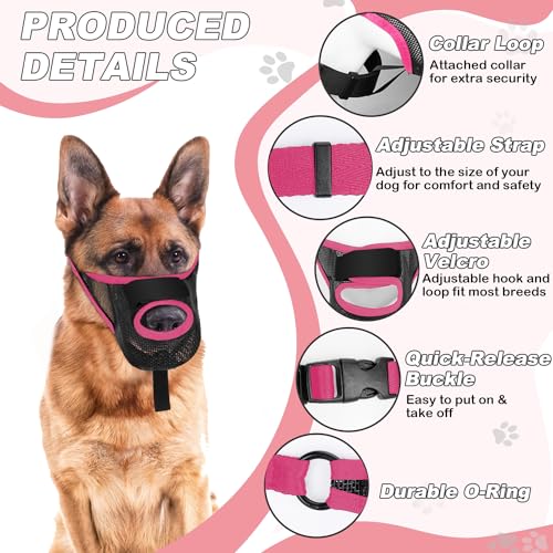 Image of Dog Muzzle, Soft Air Mesh Muzzles for Large Sized Dogs, Breathable Dog Mussels for Scavenging Biting Licking & Barking, Adjustable Mouth Guard with Front Opening, Allows Panting and Drinking (Pink,L)