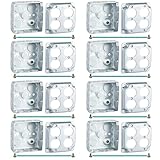 Copkim 8 Set 4 x 4 Metal Electrical Box Outlet Box Duplex Receptacle Ten 1/2' Knockouts 1-1/2' Deep 21.0 Cu. in. Capacity with Exposed Work Cover Grounding Wire and Screw Junction Boxes Galvanized