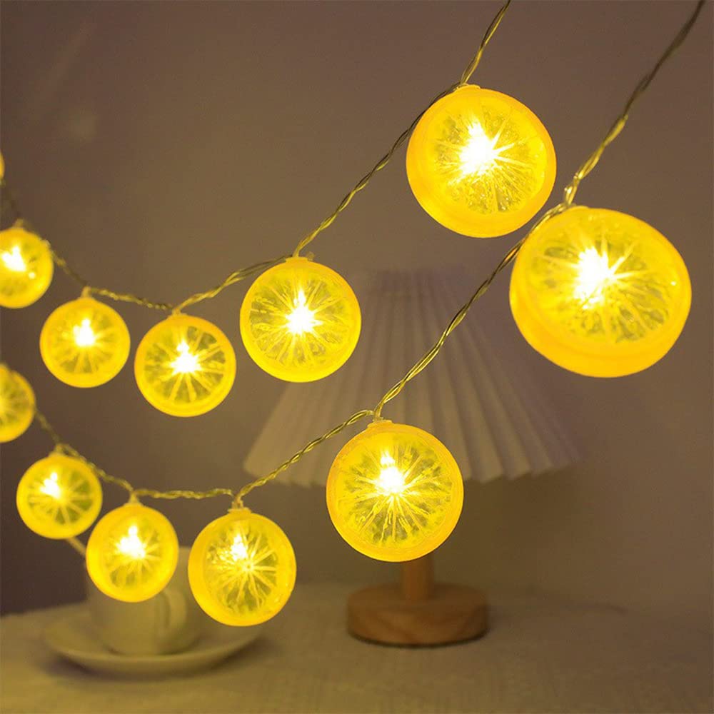 Filo di luci decorative a forma di frutta a LED a batteria, 6 m, 40 luci, fette di lime, confezione da 5 m, giallo limone