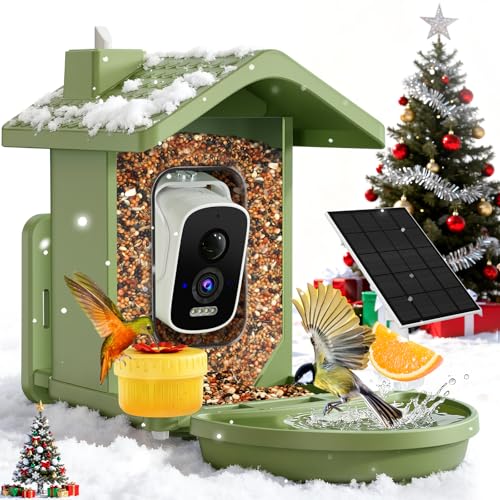 Smart Bird Feeder with Camera Solar Powered, AI Birds Species Identification, 2.5K HD Video Bird House with Camera for Outside, Weatherproof Design Ideal Gifts for Christmas, Bird Lovers, Green
