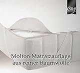 Molton Matratzenauflage Matratzenschutz aus Molton 100% Baumwolle, Matratzenauflage/Matratzenschoner/Schutzbezug mit 4 Eckgummis - verschiedene Größen, weiß o. rohweiß je nach Verfügbarkeit 1B leichte Schönheitsfehler CA70 (160x200cm)