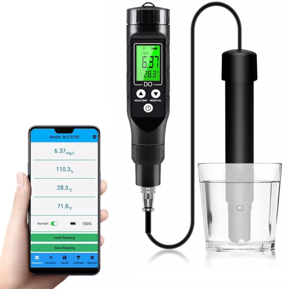 Oxymètre De Pouls Numérique Intelligent Bluetooth, Testeur D'oxygène Dissous De Haute Précision pour L'analyse De La Qualité De l'eau, Capteur D'oxygène Numérique ATC, Compt