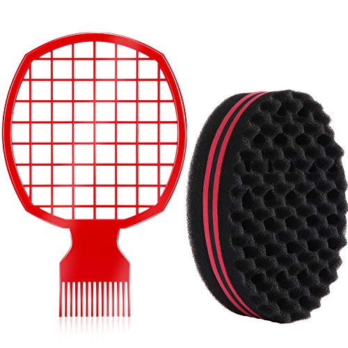2 Pieces Afro Twist Hair Comb with Twist Wave Barber Tool Twist Brush Curl Comb Twist Hair Twist Wave Curl Brush Comb Twist Hair Coils Comb for Natural Hair (Red)