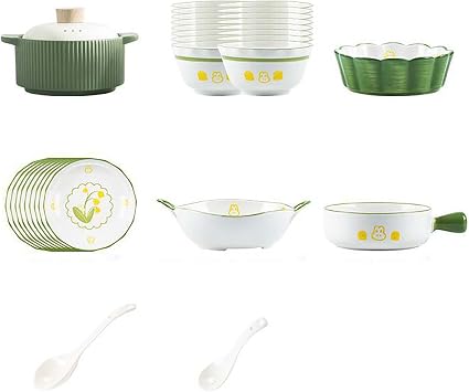 Cute Ceramic Dinnerware Set, Glazed Colorful Plates and Bowls, Complete Tableware Set for Home Dining, Microwave & Dishwasher Safe for Everyday Use