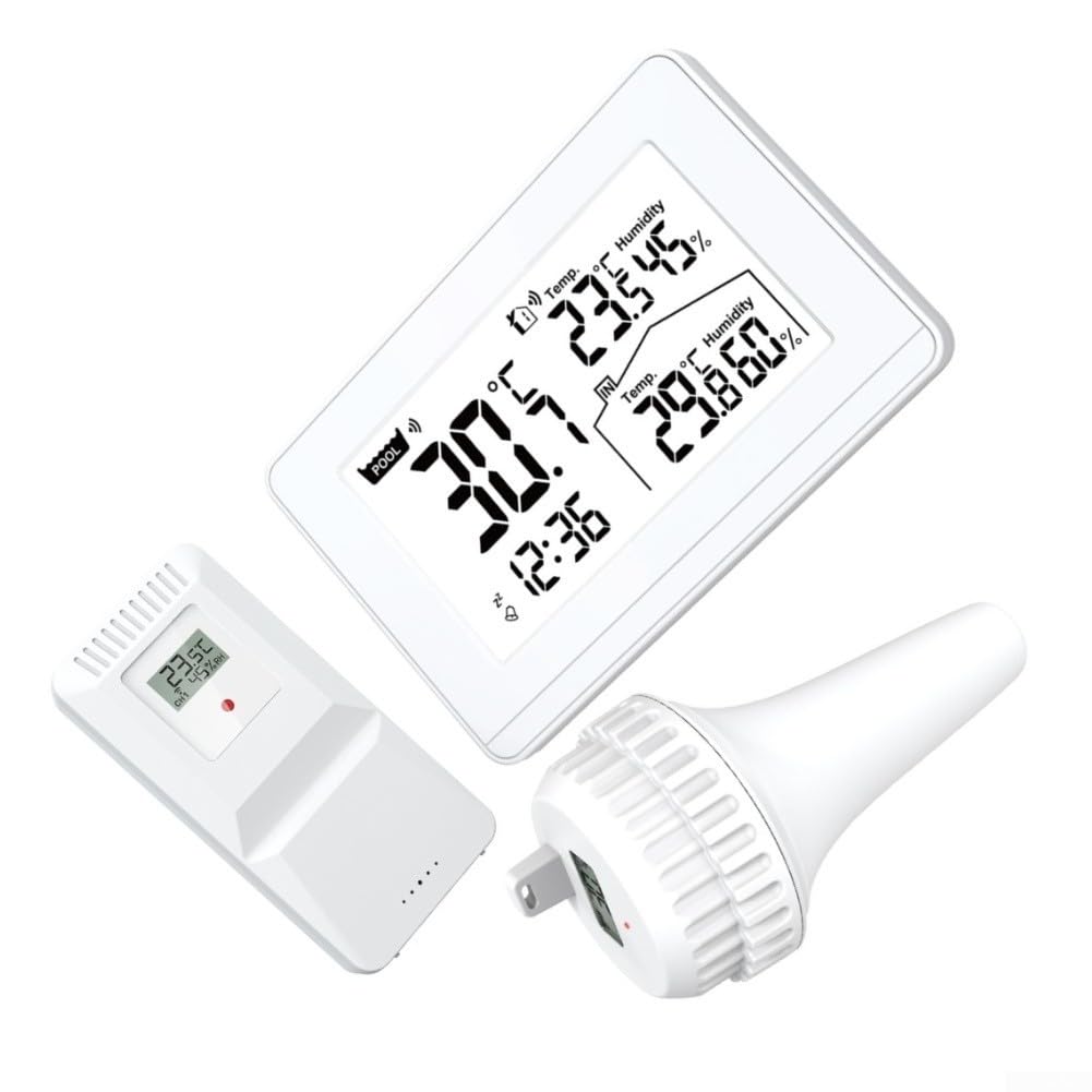 Termómetro de piscina, 3 en 1 e higrómetro LCD retroiluminado con registros