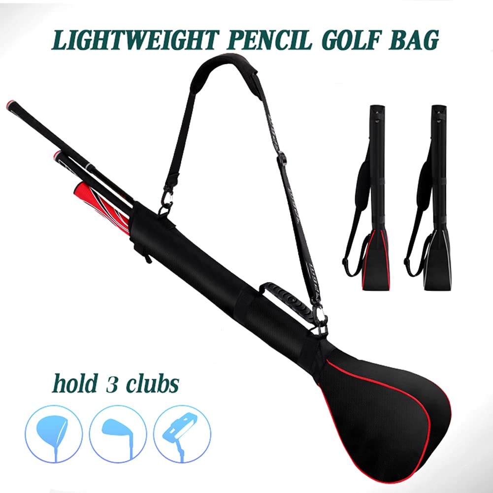 Faltbare Golftasche Pencilbag für Herren Damen, Leichte Golf-Tragetasche für 3 Schläger, Sunday Travel Golfbags mit Schultergurt, Rot/Silber (290g)