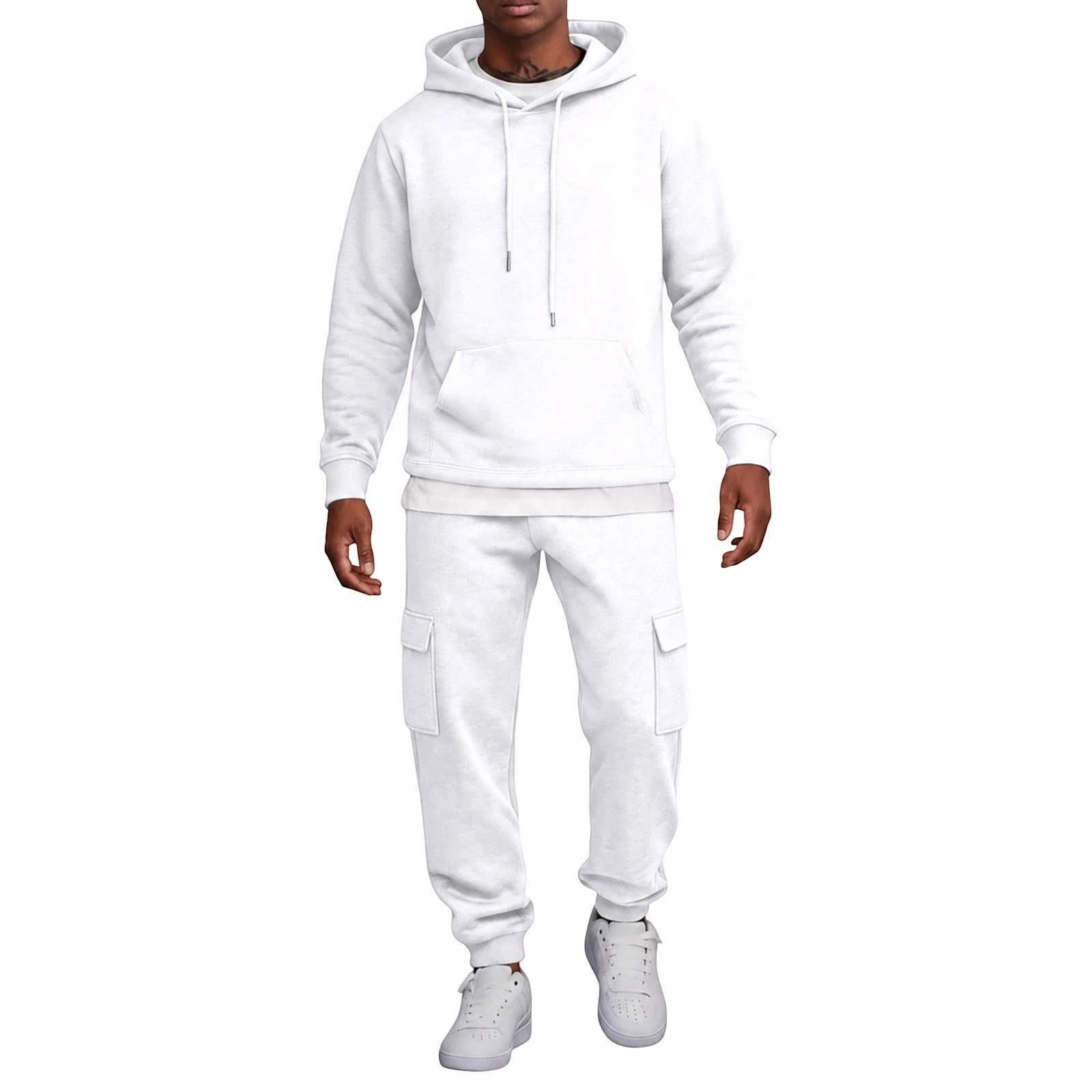 Tuta Uomo con Cappuccio, Felpa Sportiva e Pantaloni Larghi, Ideale per Palestra, Jogging e Look Streetwear
