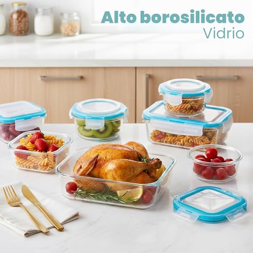 Miniatura 2 de Kichly - Recipientes De Vidrio Para Alimentos - Paquete De 9 Recipientes Herméticos Para Alimentos Con Tapas Transparentes - Aptos Para Lavavajillas Y Microondas, Sin Bpa