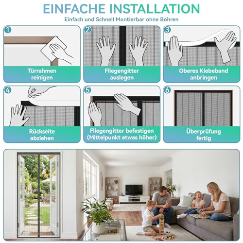 Auxmir Fliegengitter Balkontür Magnet 100x220cm, Prime Insektenschutz Balkontür, Extra Stärkere Magnete Fliegengitter Tür, Verdickt Magnetvorhang ohne Bohren für Balkon Kellertür Terrassentür, Schwarz