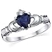 Metal Masters Sterling Silver 925 Irish Claddagh Friendship & Love Simulated Sapphire Blue Heart CZ Cubic Zirconia Ring 7