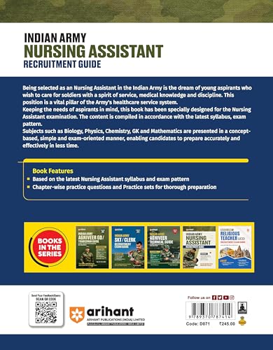 Image of Arihant Indian Army Nursing Assistant Recruitment Exam | Complete Syllabus Coverage, Chapterwise PYQs, Maths Formulas | English Medium