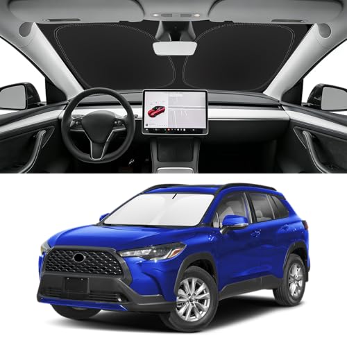 Image of Custom Fit Windshield Sun Shade for Toyota Corolla Cross 2022-2026 | Blocks UV Rays and Sun Heat, Helps Reduce Interior Temperature, Protects Dashboard from Fading, Folds Easily for Storage