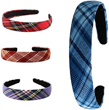 Vbcdgfg 4 Pcs Plaid Headband For Women 1.1 inch Printed Stripe Hair Bands for Girls Fabric Ribbon Hard Head Piece Satin Wrapped Hairband
