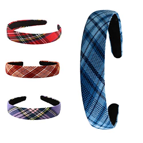 Vbcdgfg 4 Pcs Plaid Headband For Women 1.1 Inch Printed Stripe Hair Bands For Girls Fabric Ribbon Hard Head Piece Satin Wrapped Hairband #TOP2