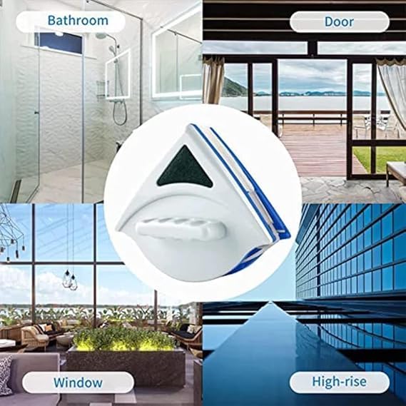 Image of Magnetic Window Glass Cleaner Double-Sided Megnetic Wiper Cleaning Pads Double-Face Window Cleaning Brush for Sliding Windows & High Rise Glass With 2 Extra Cleaning Cotton Squeegees