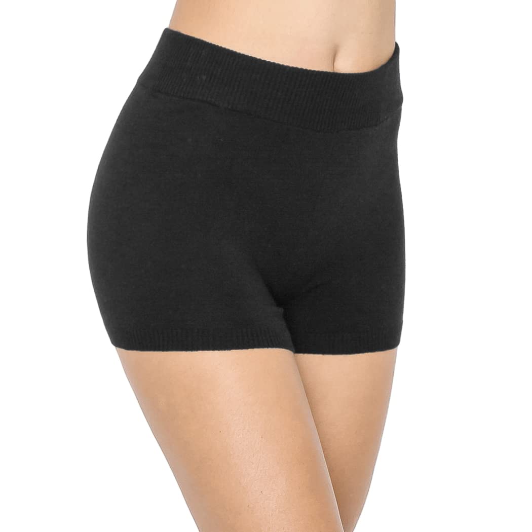 ALWAYS Women's Soft Sweater Knit Shorts - High Waisted Comfortable Lounge Pajama Pants Solid Black X-Small