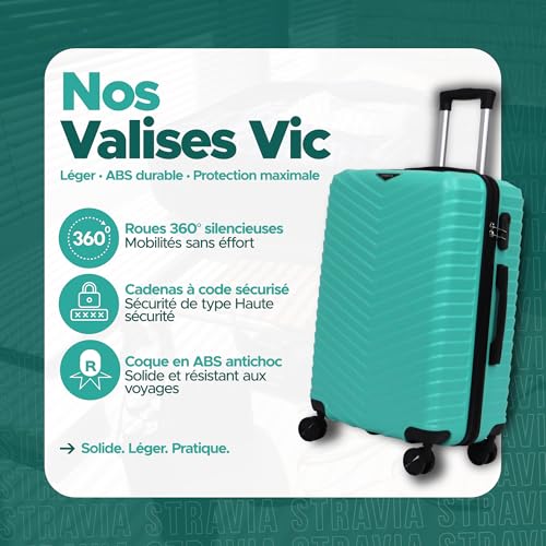 STRAVIA – Vic – Grande Valise 75 cm – ABS légère et résistante – Bagage Rigide – Serrure à Code sécurisée – 4 Roues Double Ultra fluides – Turquoise – 76 x 50 x 28 cm – vue 7