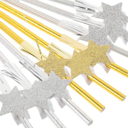 40 pitillos de papel con diseño de estrellas doradas y plateadas miniatura 3