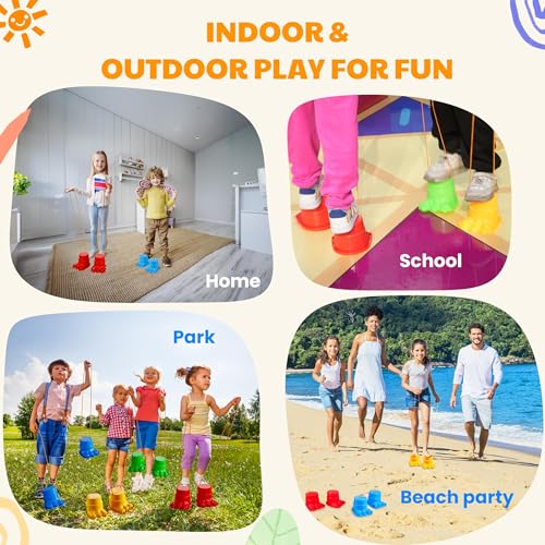 Image of IROO Balancing Stilts for Kids, 4 Pairs Walking Monster Feet for Balance and Coordination, Toys for Girls & Boys Age 4-10 Years Old Indoor or Outdoor Play (8 Total)