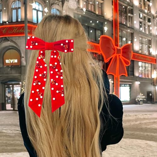 Pinza para cabello con lazo de terciopelo rojo miniatura 3