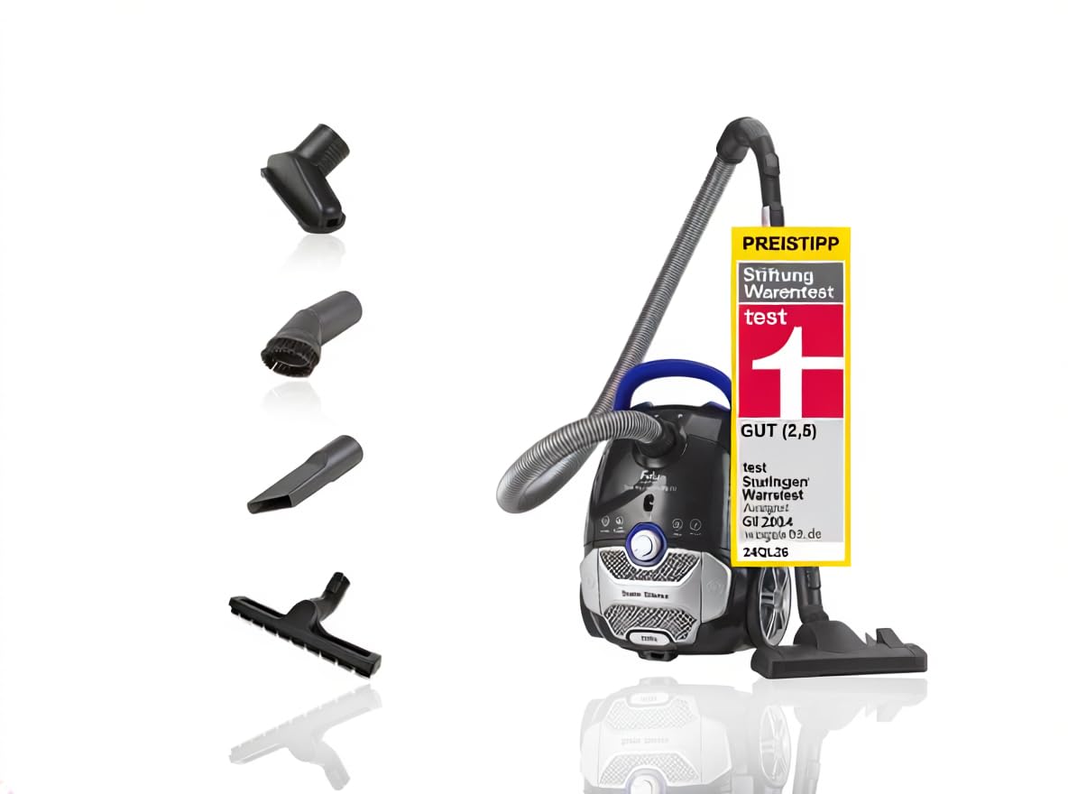 Fakir Blue Vac Power TS 721 Aspirateur avec Sac, 800 W, avec câble, Filtre HEPA H14, Moteur à Haute efficacité très Silencieux, 69 DB(A), Grand Sac à poussière de 3 l et Rayon d'action de 12 m, Noir