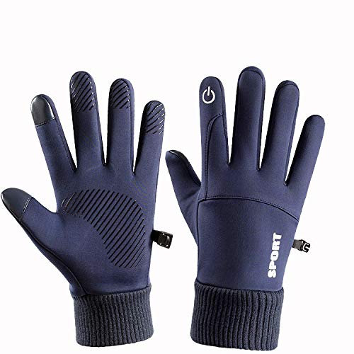 B/H Bicicleta Correr Aire Libre Guantes Calientes,Guantes de Pantalla táctil Antideslizantes Impermeables de vellón,Guantes de Senderismo-Blue_Large,Guantes de Pantalla táctil Unisex Adulto