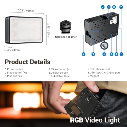 JJC Magnetic RGB Video Light, Portable Camera LED Timer Lighting for Sony ZV-E10 ZV-1 II ZV1F A6400 A6600 A7C A7SIII - Image 3