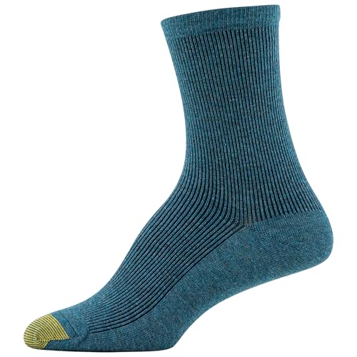 GOLDTOE Women's Refined Rib Midi Short Crew Socks, 6-Pairs, Teal Assorted, Shoe Size: 6-93