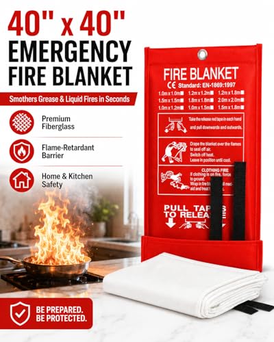 Image of Ougist 2 Pack Emergency Fire Blanket for Home and Kitchen, 40 inchx40 inch Fire Blankets for Safety, Fiberglass Flame Suppression for Grill, RV & Camping, Peace of Mind for Your Family