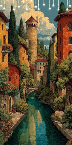 ペイントバイナンバー 家 塗り絵 数字 川 DIY ペイントで描くキャンバス 絵の具をつける 時間をつぶす アートクラフト 簡単初心者向け 数字によるアクリル 子供用ャンバスクラフトフレームレス リビング ホーム オフィス装飾 70X140cm P0-10