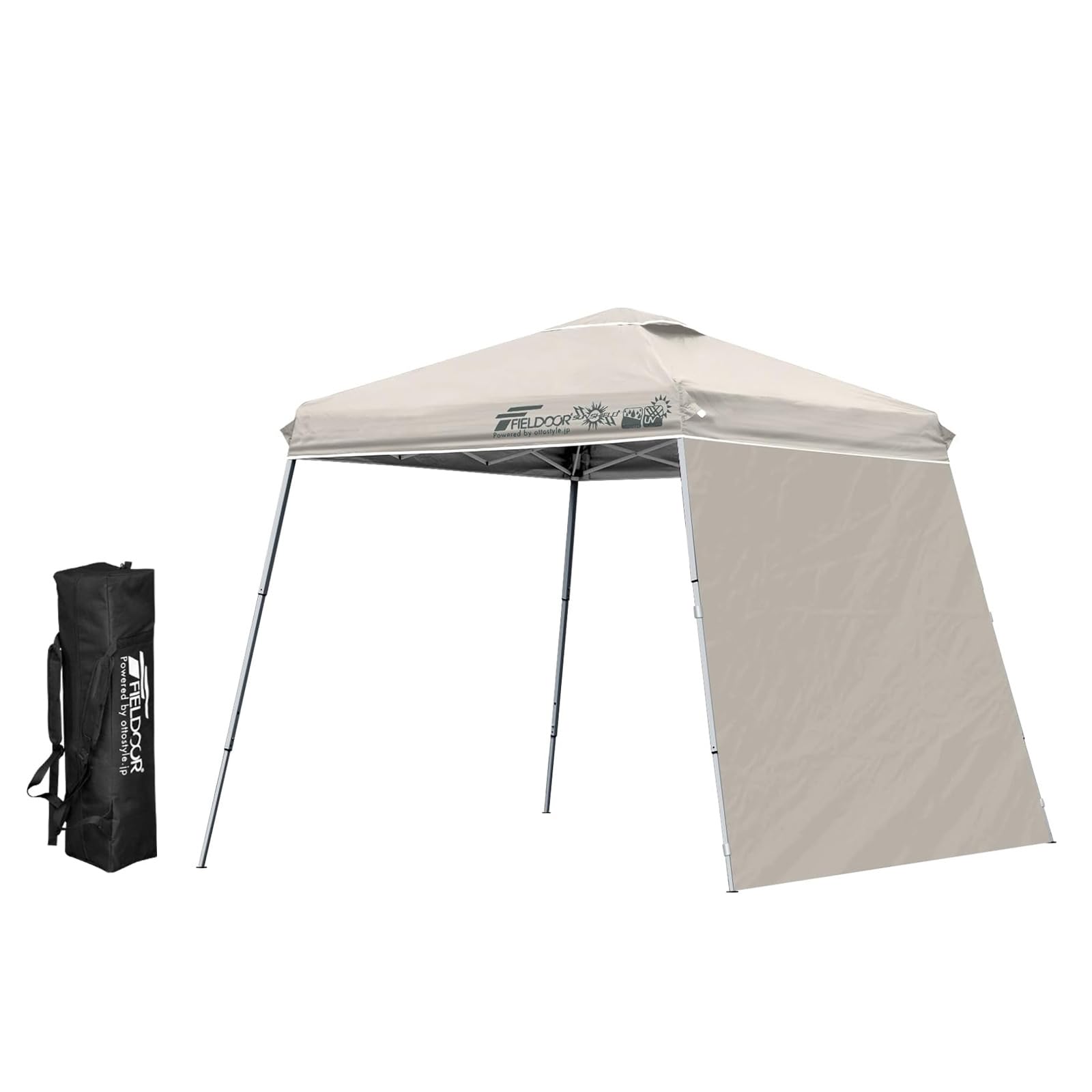 Amazon.co.jp: FIELDOOR ワンタッチポータブルタープテント 【センターロック/アルミ】 専用サイドシート1枚付属 設営簡単  スピーディー 別売りオプション豊富 高耐水加工 UVカット [通常タイプ] [1.8×1.8m] [ライトベージュ] : スポーツ＆アウトドア