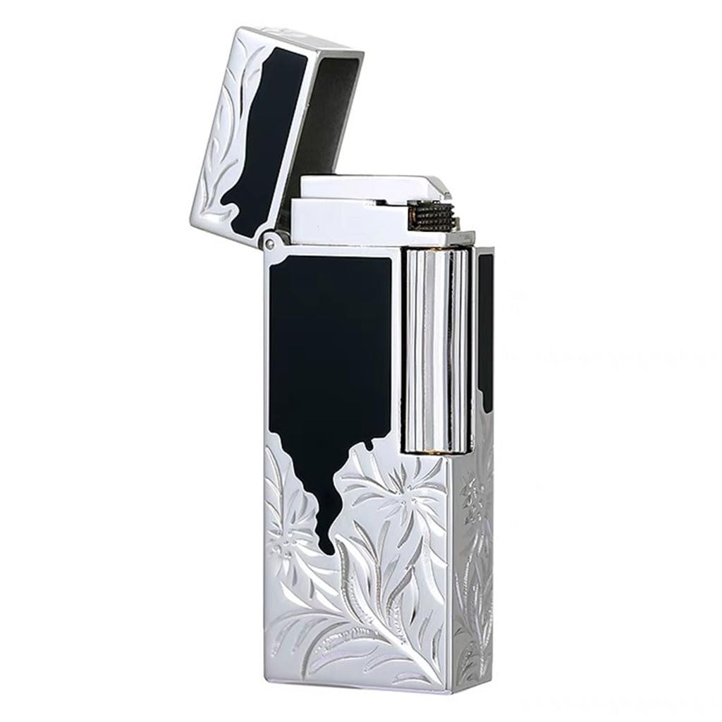 Narrow Butane Lighter Carving High-end Brass Flip Lighter Mens Collectible Gift Box Packaging Silver 2