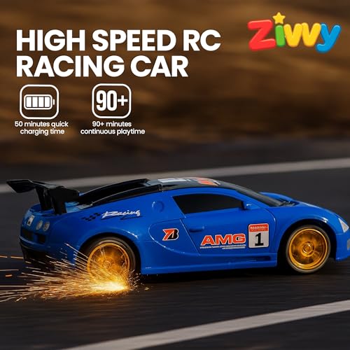 Image of Big Rechargeable Remote Control Car Toys | LED Headlights, Spray Smoke,Up to 120 min Non-Stop Play Time, 150ft Remote Range, USB Charging, Anti-Skid Tyres, BIS Certified,Birthday Gift for Kids