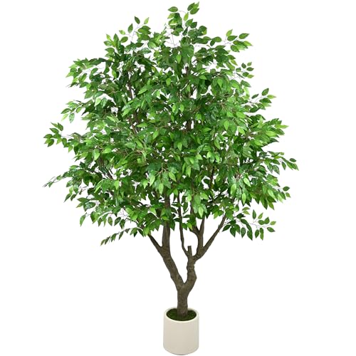 Large Artificial Ficus Tree 8ft - Tall Fake Indoor Tree with Dense Leaves and Realistic Trunks...