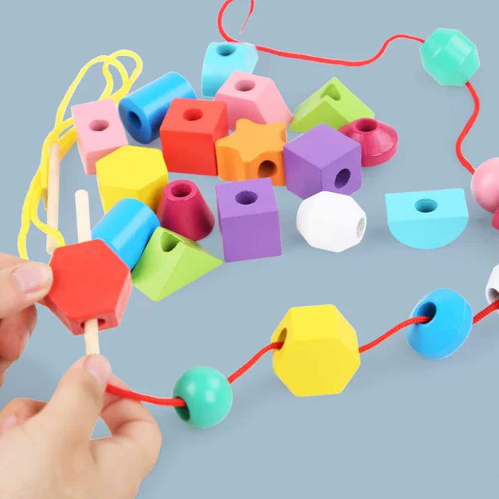 Montessori Holzform-Stapel-Pegboard- und Schnurperlen-Spielzeug | Kleinkind geometrische Farbzuordnungs- und Sortierblöcke, Feinmotorik-Stapler- und Fädelpuzzle-Spiel