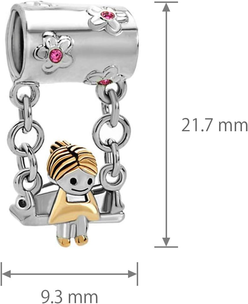 Swing Charm Compatible with Pandora Charm Bracelets Women Pink Flower CZ Family Daughter Granddaughter Girlfriend Sister Birthday - Image 5