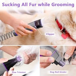 XiaZ Dog Grooming Vacuum Dryer with Clippers, 15 Kpa Dog Grooming Kit with Nail Grinder and Paw Trimmer, Hair Vacuum Groomer for Shedding Blowing Trimming Pet’s Hair, 10 Pet Grooming Tools, Low-Noise