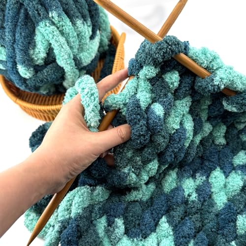 Image of 8 Jumbo Packs Chunky Chenille Yarn for Crocheting, 31.7 yds, 8 oz Each Skein Bulky Thick Fluffy Yarn for Knitting, Super Bulky Chunky Yarn for Hand Knitting Blanket, Soft Plush - Muti Sage Green