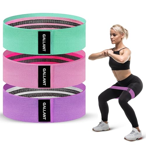 Gallant Resistance Bands Set of 3 - Non Slip Fabric Booty Bands for Glutes & Legs, Exercise Bands with 3 Resistance Levels for Home Gym, Yoga & Workout, Men & Women (Teal, Pink, Violet)