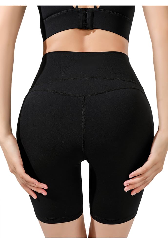 DAISHA LTD Women's High Waisted Tummy Control Shapewear Workout Pants Biker Shorts. Butt Lifting Short Athletic Leggings Black