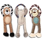 AWOOF Spielzeug für Hunde, Interaktives Plüsch Hundespielzeug, stabiles Quietschende Hundespielzeuge mit Baumwollstoff, Kauknochenspielzeug für Welpen, kleine, mittelgroße und große Rassen(4 Pack)
